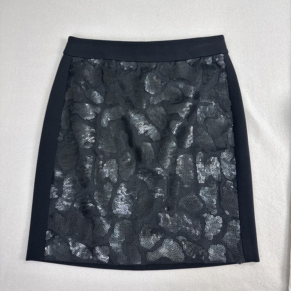 Ann Taylor‎ Leopard Black Sequin Ponte Pencil Skirt Size 0